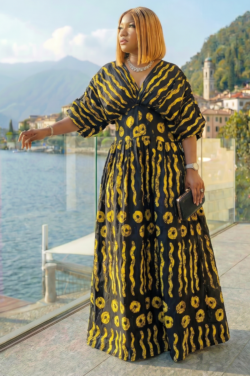 Yellow Wave Ankara Dress