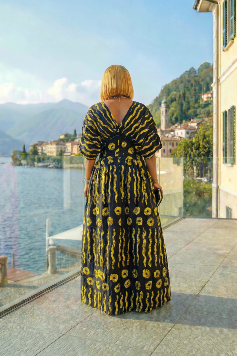 Yellow Wave Ankara Dress